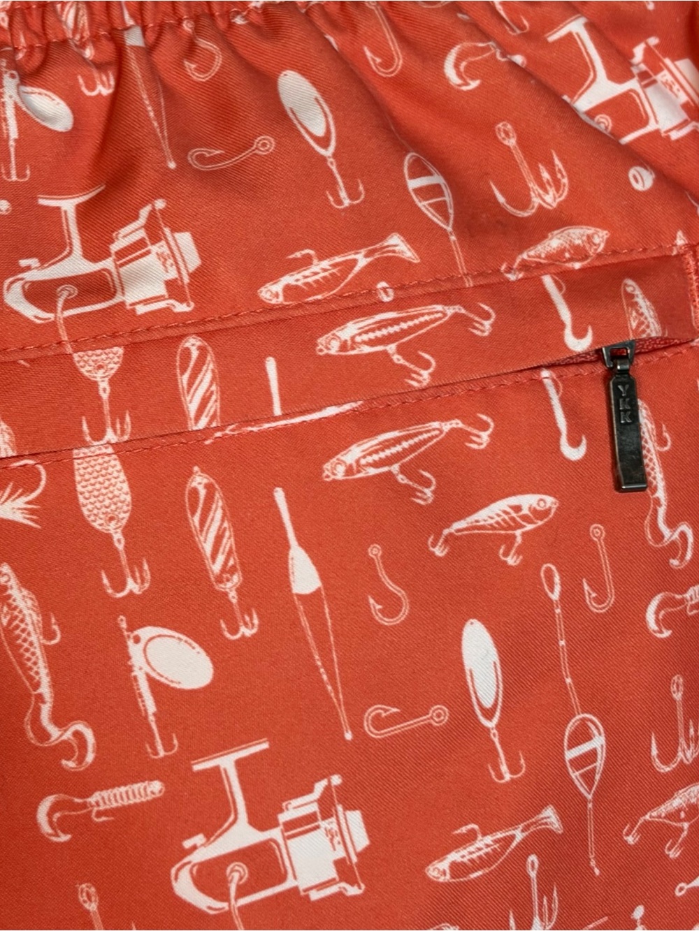 NWT Roundtree & Yorke Swim Shorts Mens Large Coral Orange Fish Hooks Mesh Lined - Picture 9 of 11